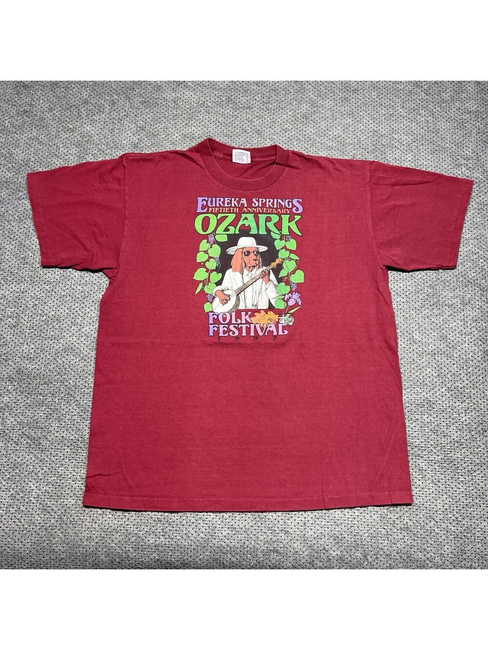 Vintage 1997 Eureka Springs Ozark Folk Festival T-Shirt XL Rare Men’s Burgundy